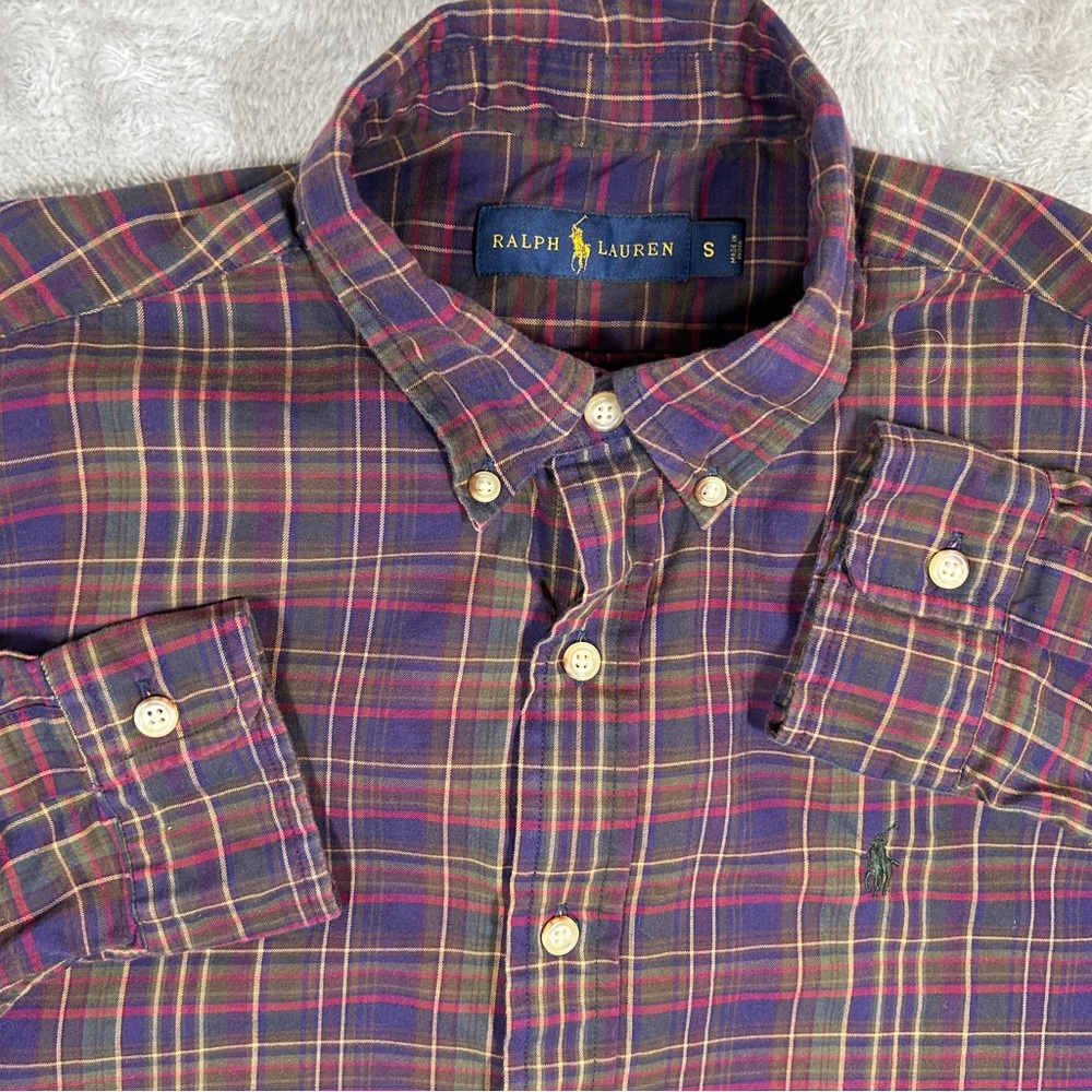 Polo Ralph Lauren Mens Long Sleeve Shirt Small Plaid Purple Preppy